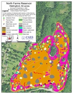 Aquatic plant survey map of North Farms Reservoir in Wallingford, CT from 2020.