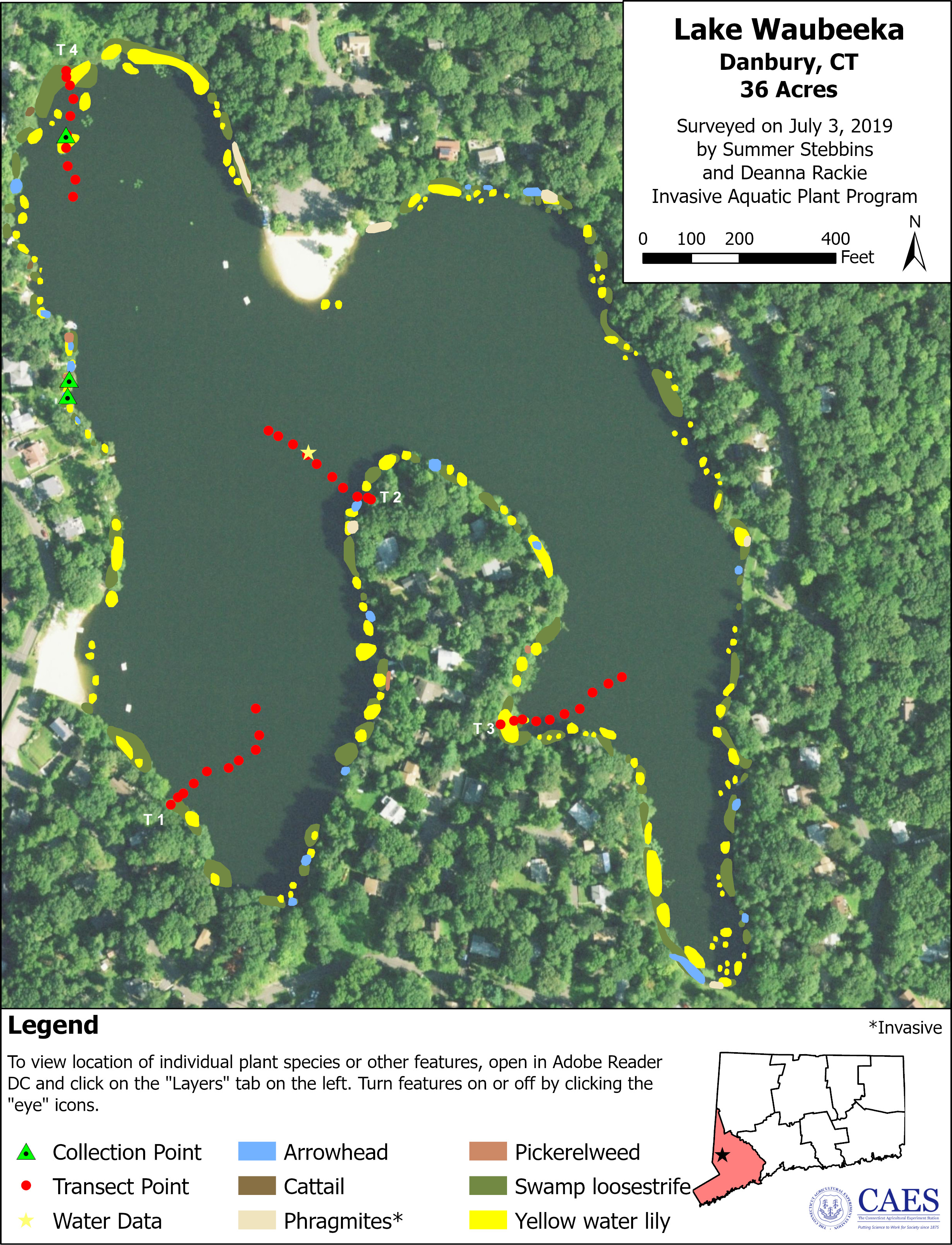 2019 Aquatic Plant Survey Map of Lake Waubeeka, Danbury