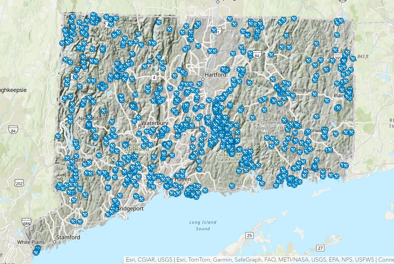 Screen shot of the interactive map for mines and quarries 