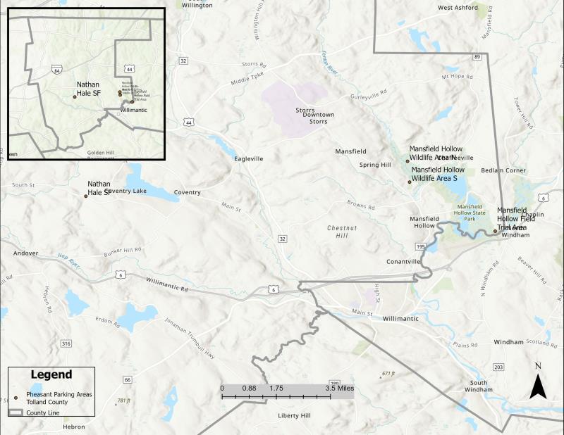 Pheasant stocking areas, Tolland County