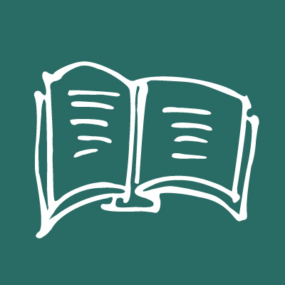 Hand-drawn illustration of an open book