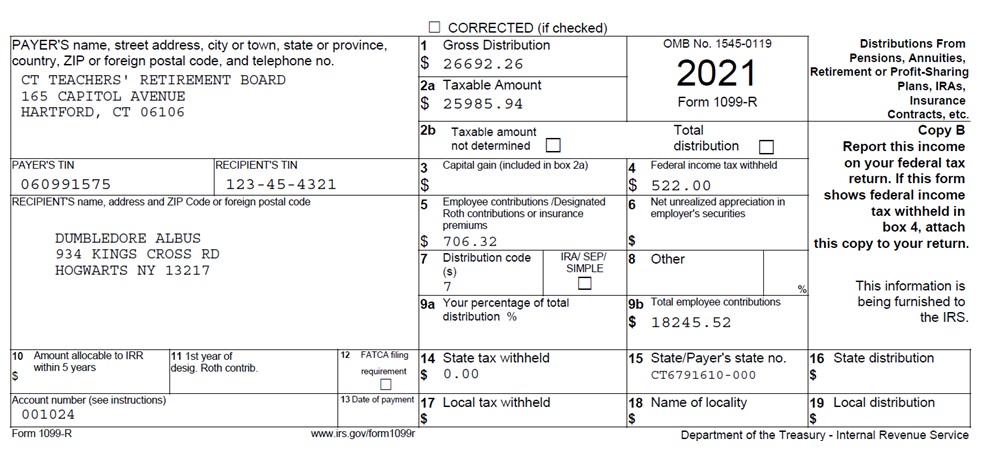 Sample 1099R for 2020 tax year