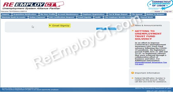 Screen shot of ReEmployCT.